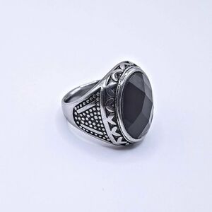 925 Sterling Silver and Black Onyx Chunky Ring - Size 10.5